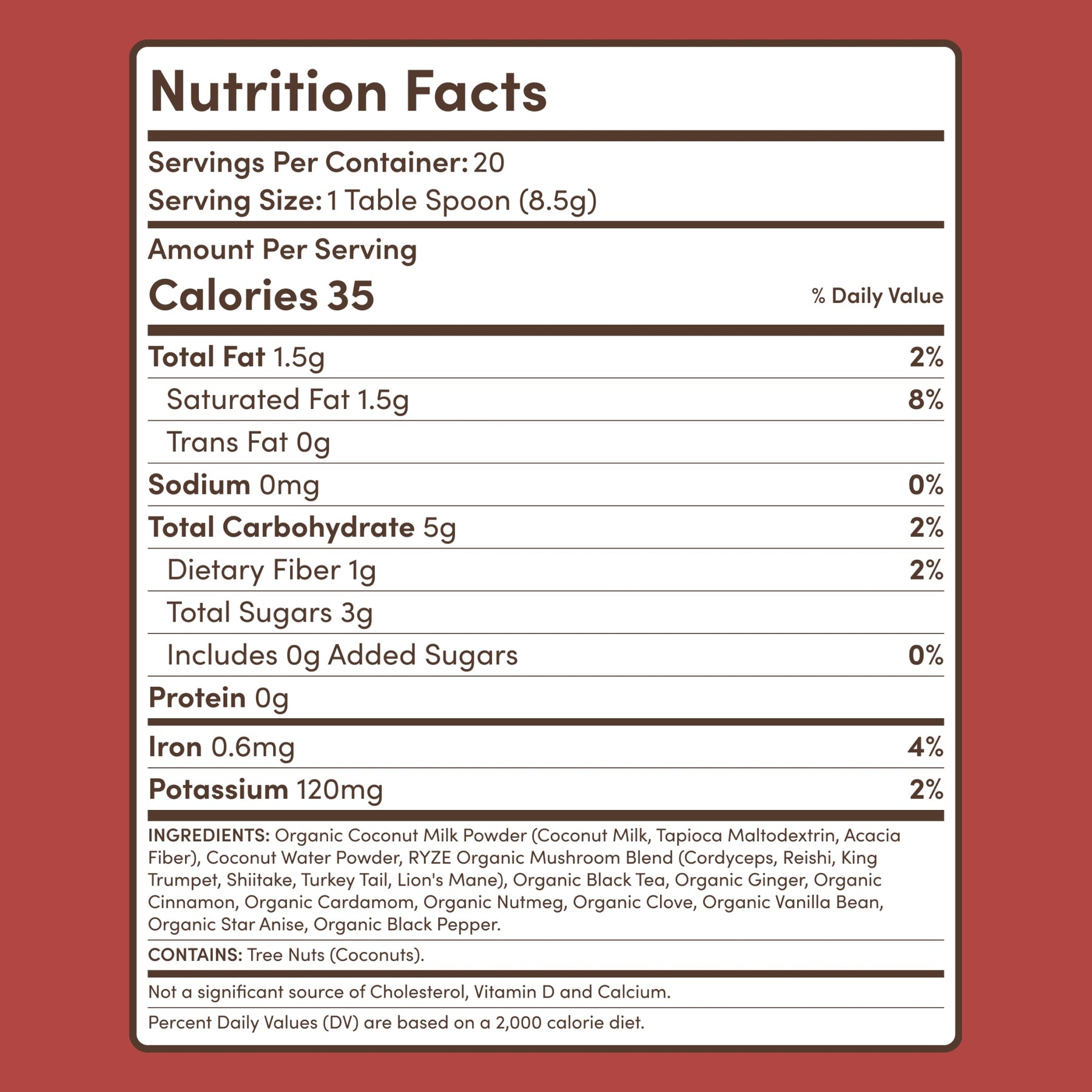 RYZE Mushroom Chai — Organic Instant Chai with Reishi & Organic Black Tea, 20 Servings